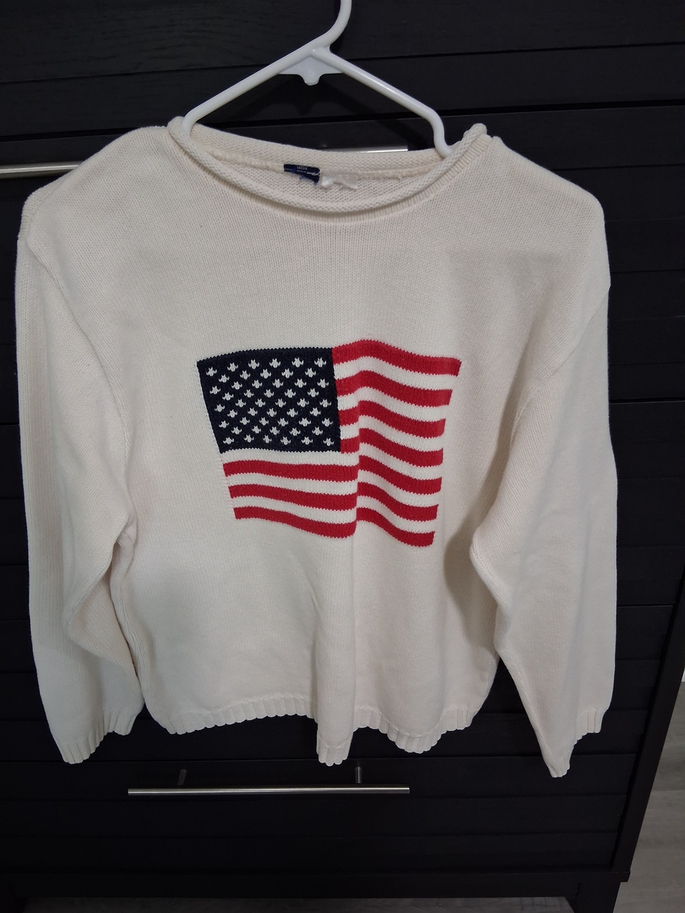 Cream Flag Knit Sweater - Women's Crewneck With An American Flag